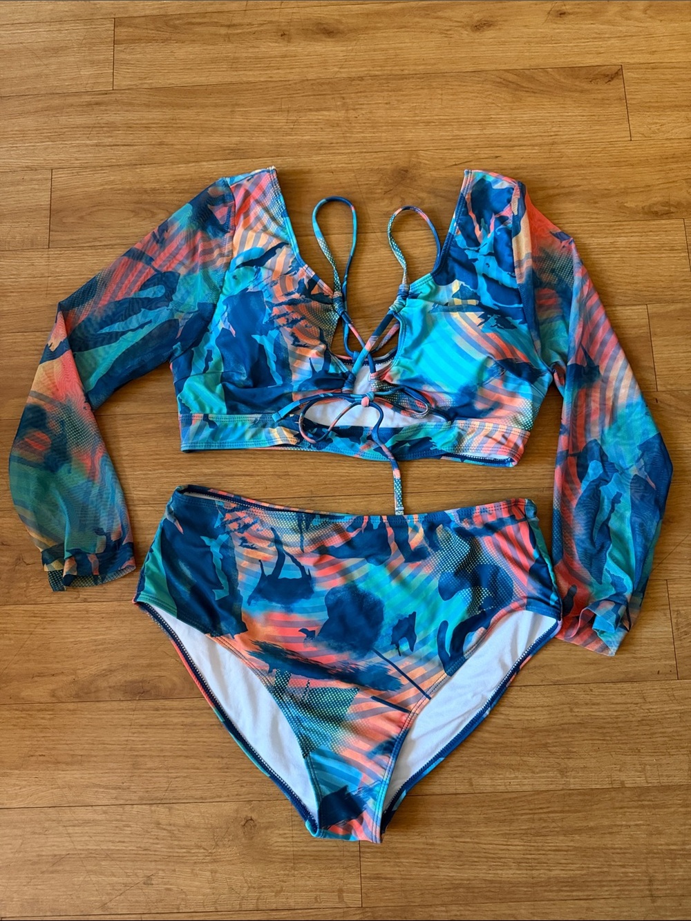 Vibrant Multi-Color Long Sleeve Bikini Set